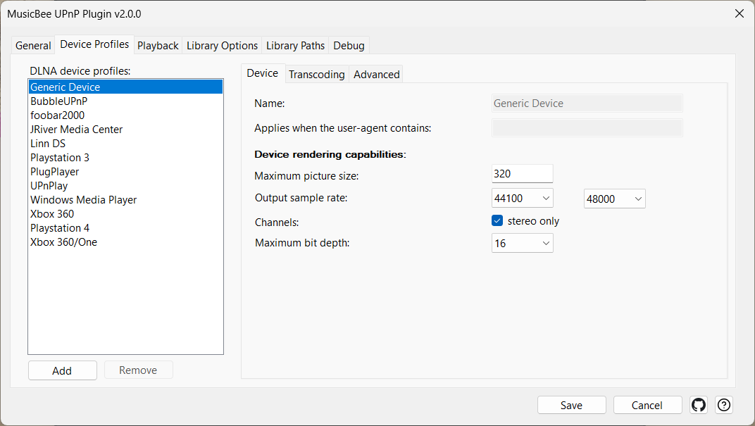 Device Profiles — the Device sub-tab, one profile's limits