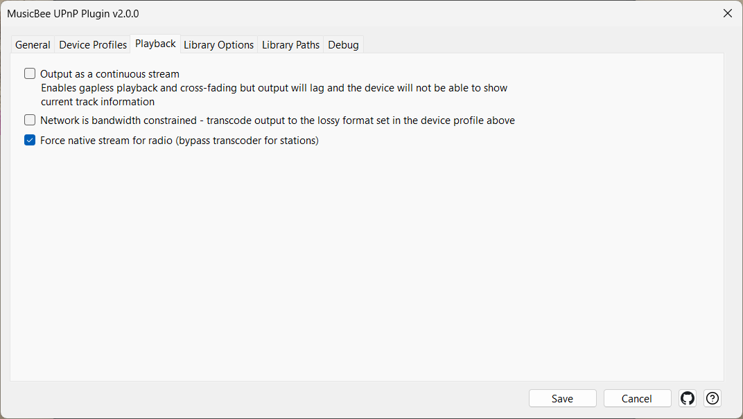 The Playback tab