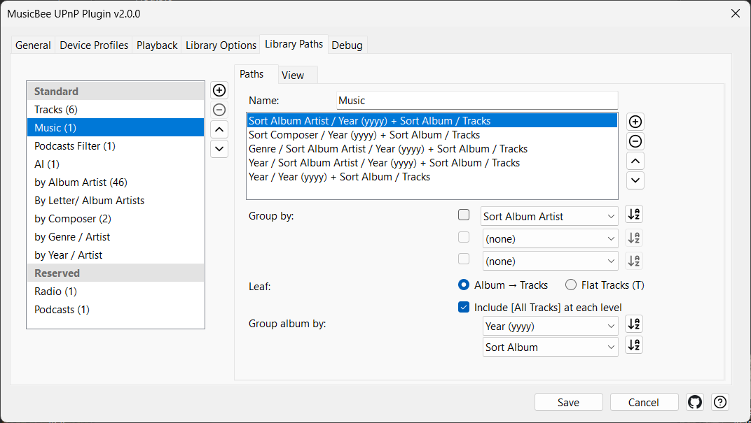 Library Paths — the Paths sub-tab, editing a template